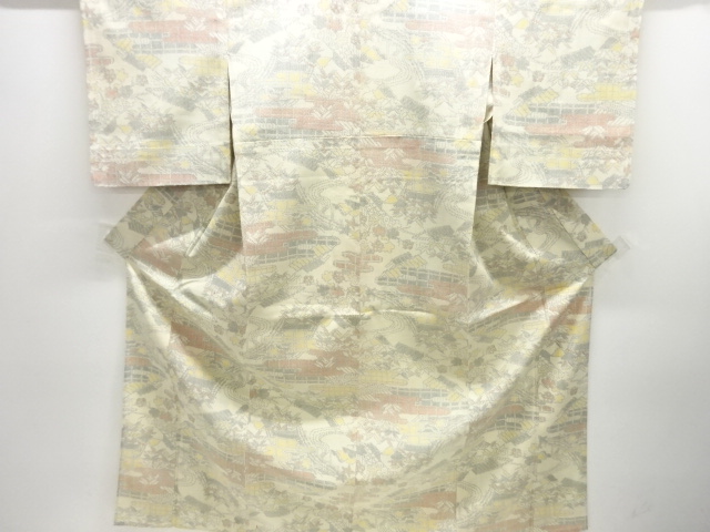 JAPANESE KIMONO / ANTIQUE HITOE KIMONO / SILK / HON SHIOZAWA / WOVEN FLORAL PLANTS